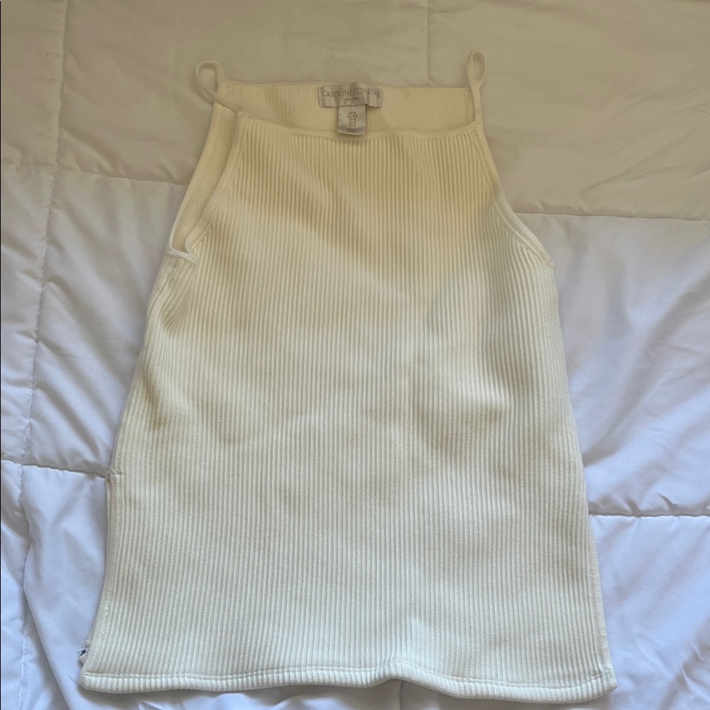 Caroline Constas High Neck Cream ribbed tank. Size M